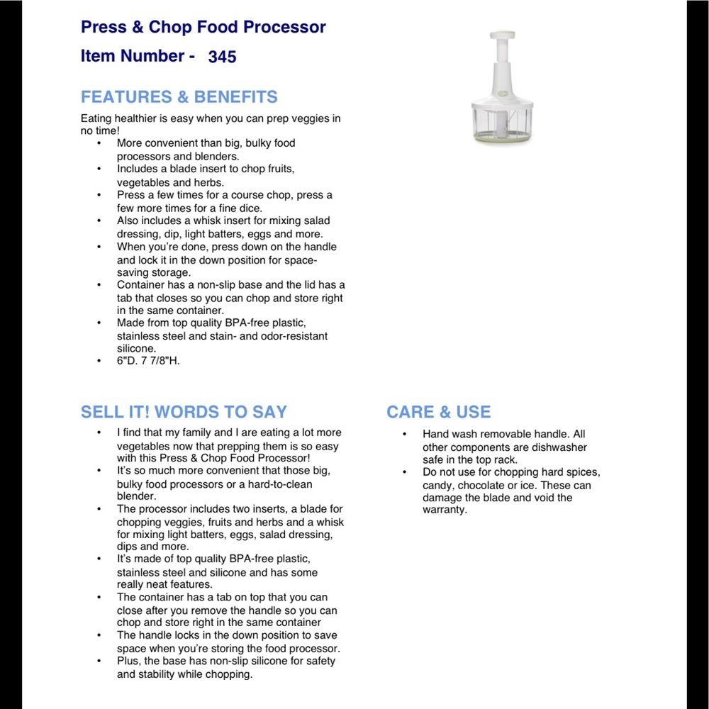 345 Princess House 6pc Plastic & SS Food Processor - Picture 6 of 6